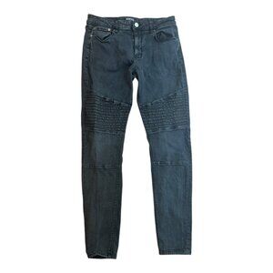 Elwood Moto Jeans Black Biker Denim 32 Slim Fit Y2K Grunge Techwear Streetwear
